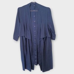 Ekouaer‎ Navy Button Front Longline Cardigan Duster with Pockets Open Front